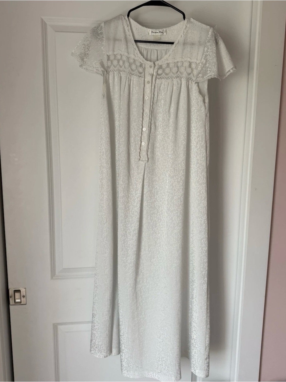 Vintage Christian Dior White Lace Jacquard Nightgown | 80s French Romantic